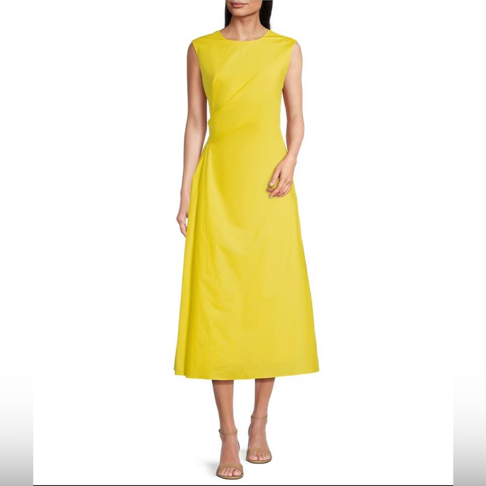 NWT Gibson*Latimer Round Neck Sleeveless Ruched Side Sheath Midi Dress Size L